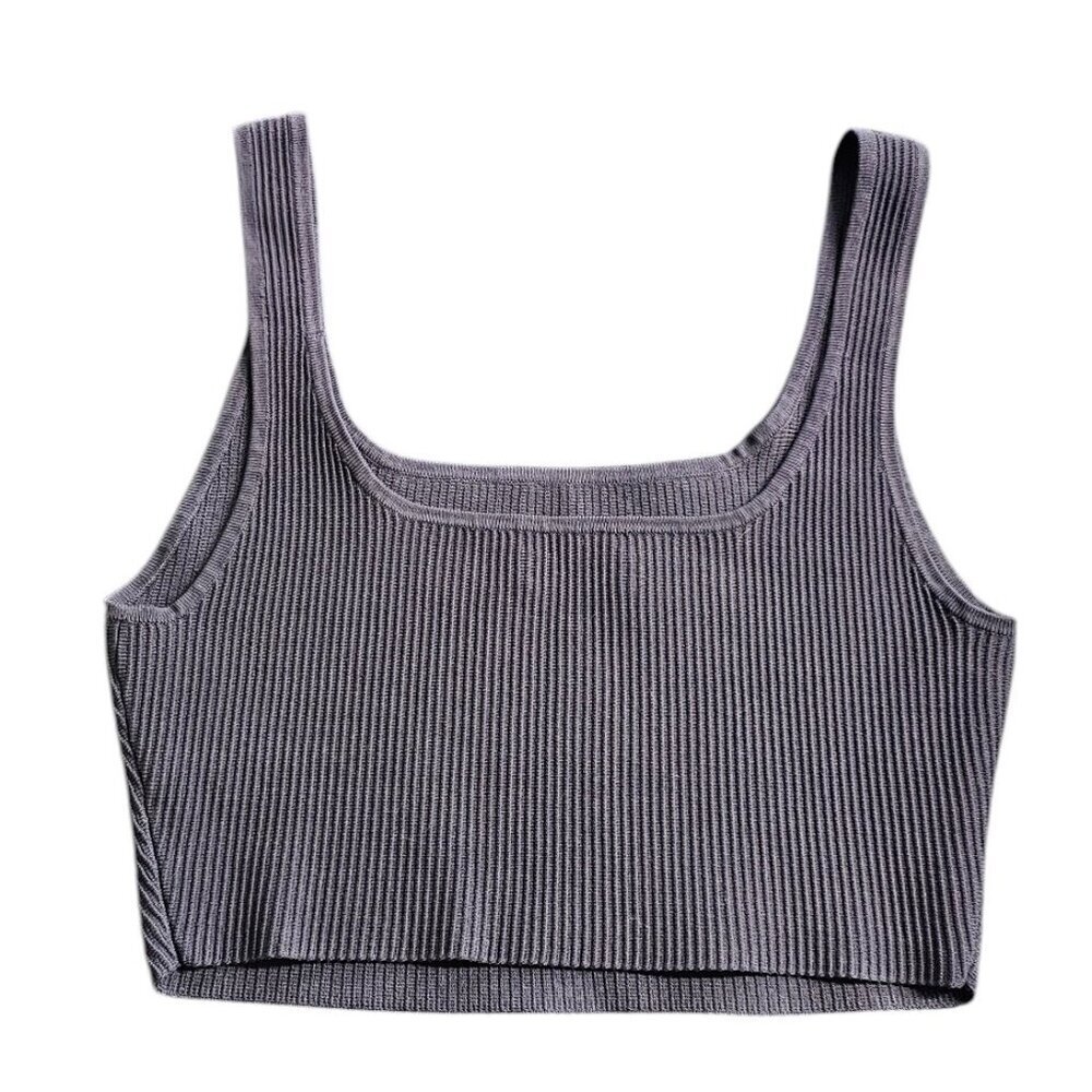 Aritzia Babaton Sculpt Knit Crop Tank Top, Ribbed, Stretch, Thick, Grey, Size M - Picture 2 of 8